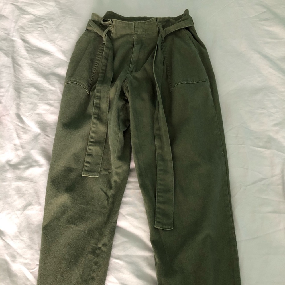 Olive green belted cargo pants